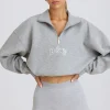 Oh Polly Sweatshirts | Matching Sets^Quarter-Zip Cropped Sweatshirt in Grey Marl GreyMarl