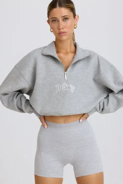 Oh Polly Sweatshirts | Matching Sets^Quarter-Zip Cropped Sweatshirt in Grey Marl GreyMarl