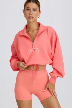 Oh Polly Tracksuits | Sweatshirts^Quarter-Zip Cropped Sweatshirt in Coral
