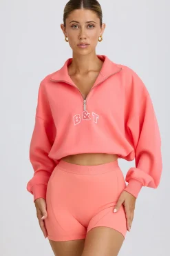 Oh Polly Tracksuits | Sweatshirts^Quarter-Zip Cropped Sweatshirt in Coral