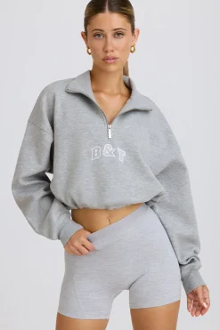 Oh Polly Sweatshirts | Matching Sets^Quarter-Zip Cropped Sweatshirt in Grey Marl GreyMarl