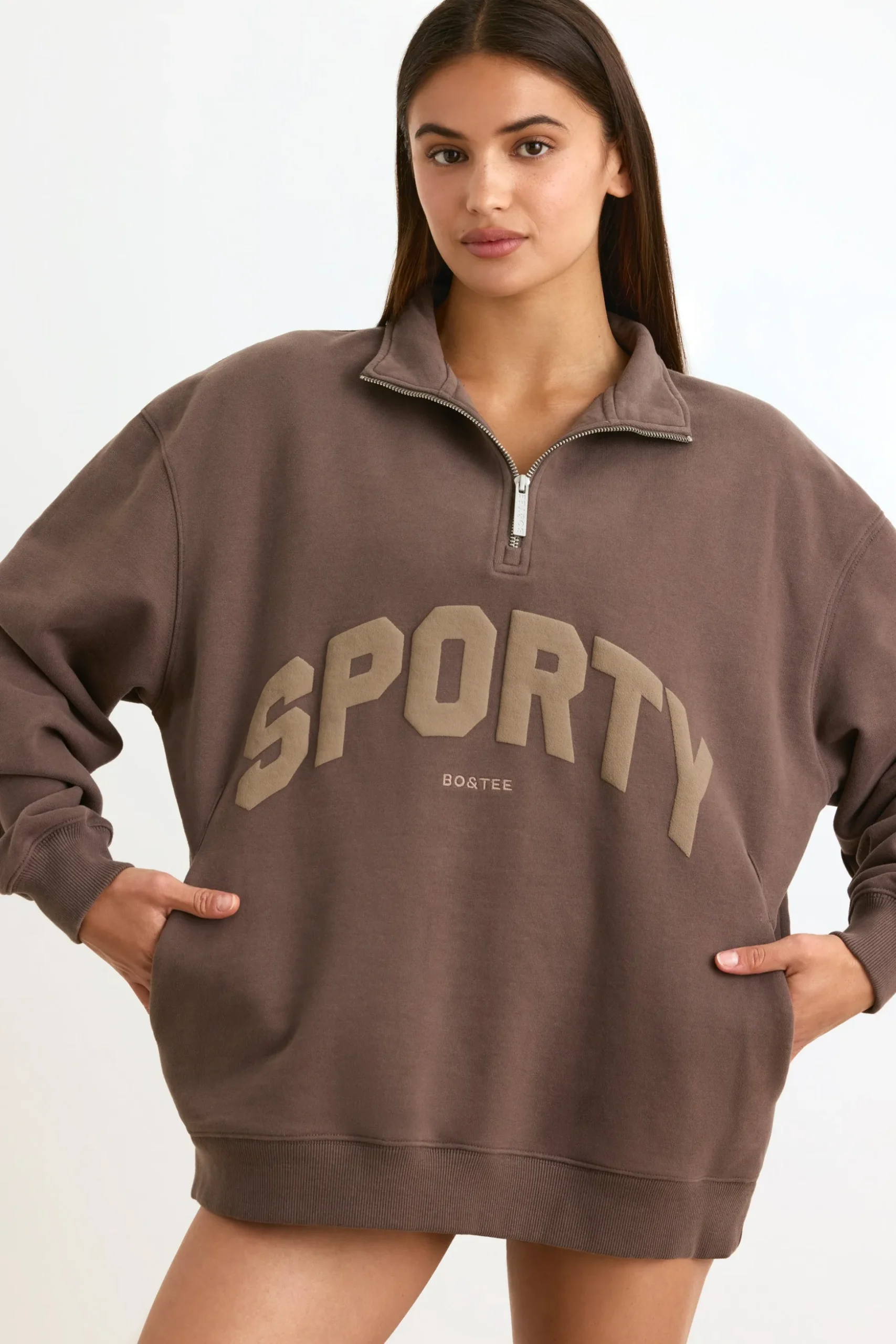 Oh Polly Sweatshirts | Matching Sets^Quarter-Zip Sweatshirt in Espresso