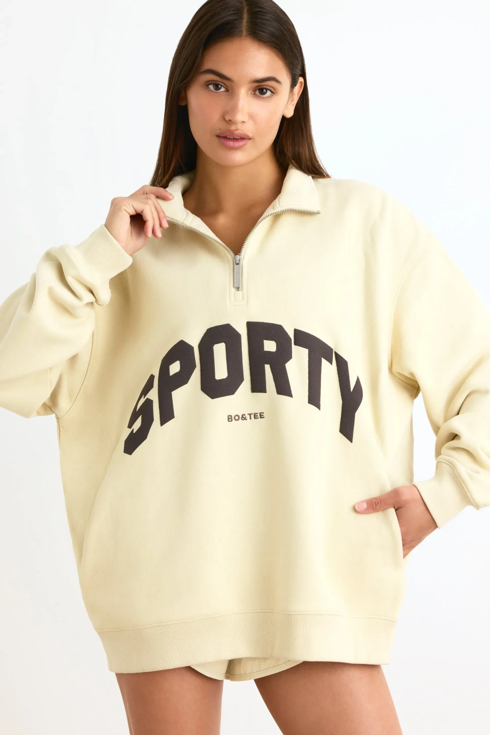 Oh Polly Sweatshirts | Matching Sets^Quarter-Zip Sweatshirt in Bone