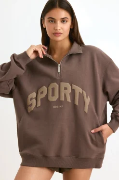 Oh Polly Sweatshirts | Matching Sets^Quarter-Zip Sweatshirt in Espresso