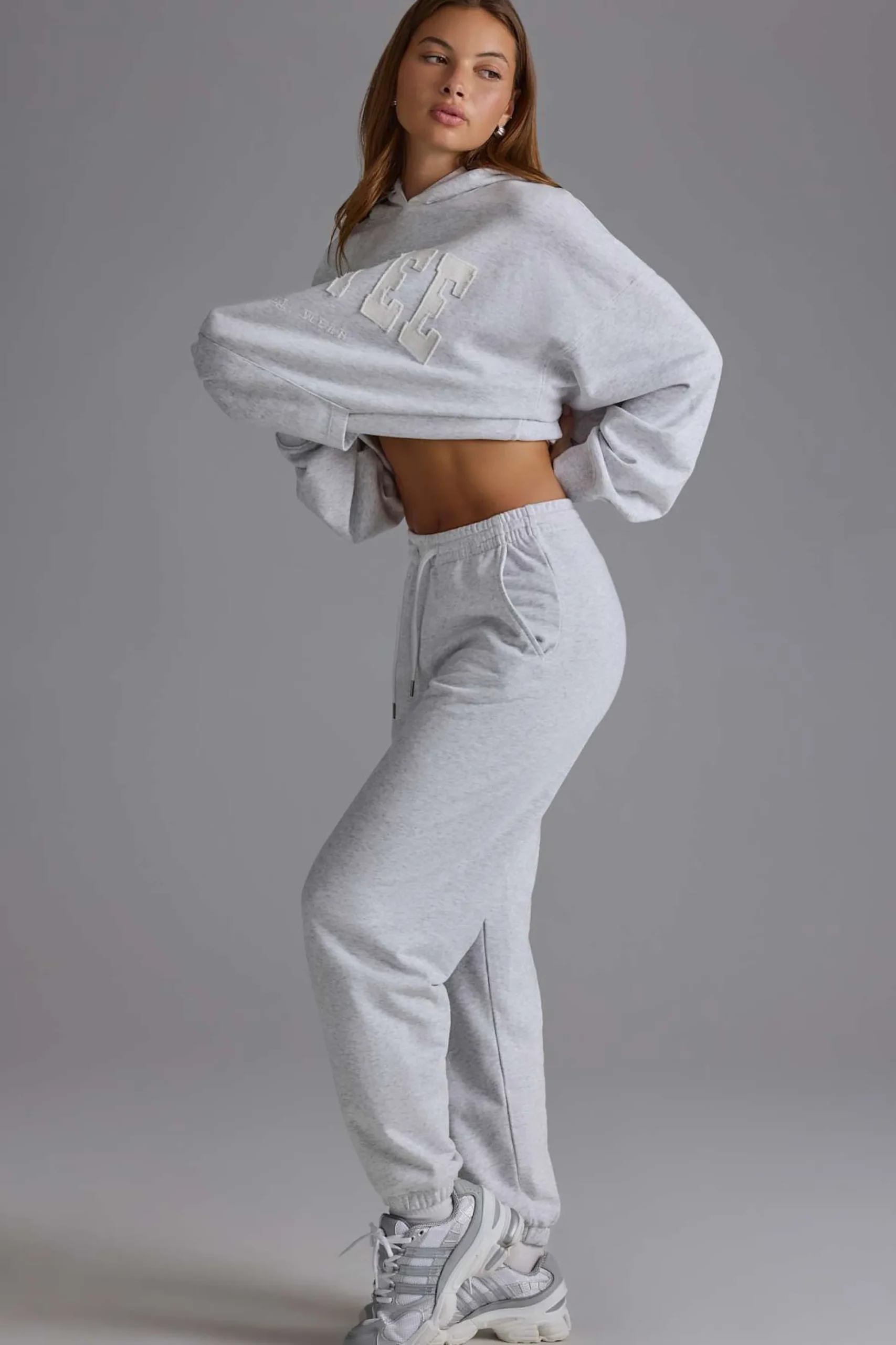 Oh Polly Tracksuits | Matching Sets^Relaxed Mid-Rise Joggers in Grey Marl GreyMarl