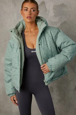 Oh Polly Coats^Reversible Hooded Puffer Jacket in Iceberg Green IcebergGreen