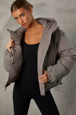 Oh Polly Coats^Reversible Hooded Puffer Jacket in Warm Grey WarmGrey