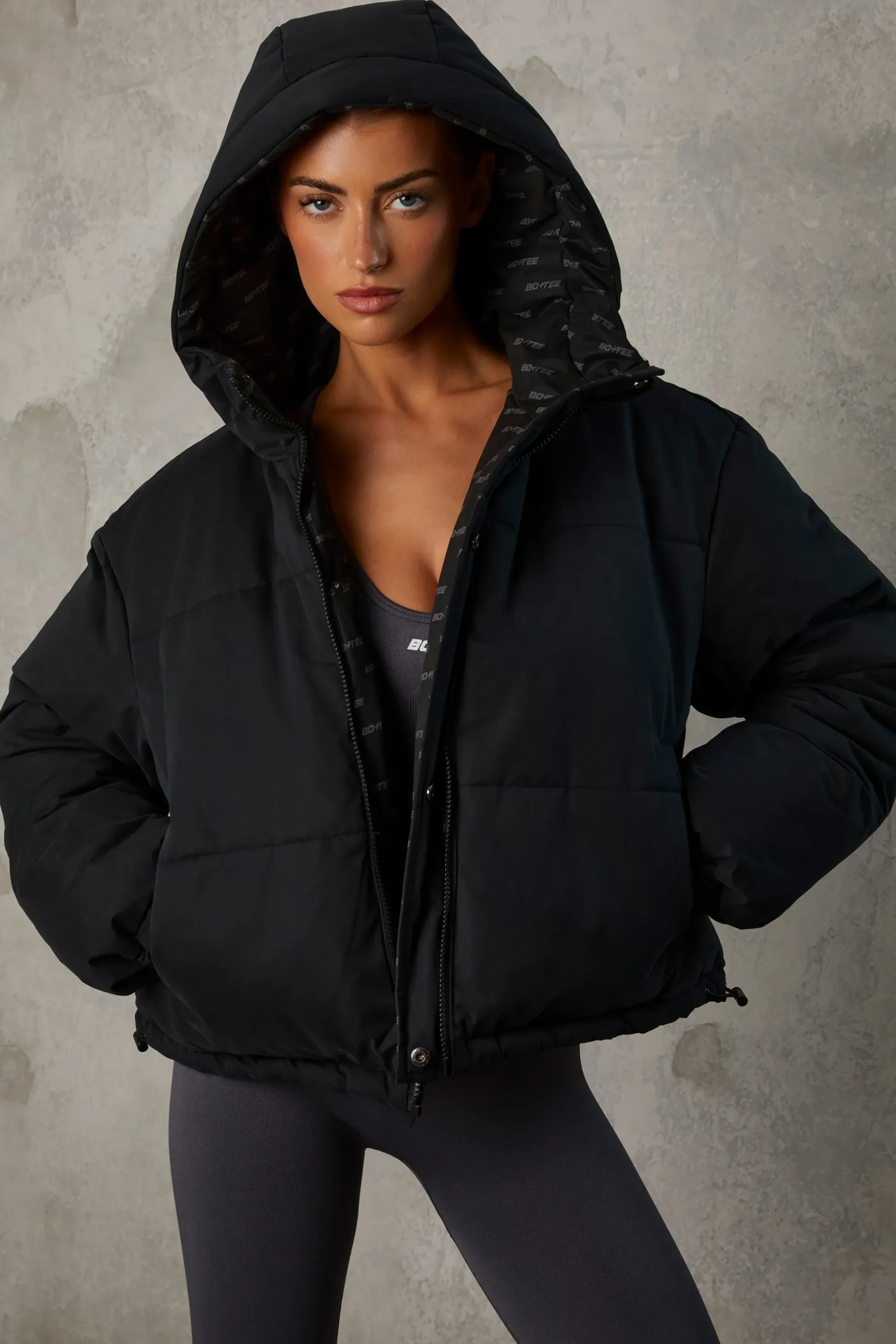 Oh Polly Coats^Reversible Hooded Puffer Jacket in Black