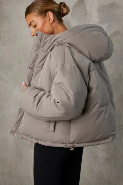 Oh Polly Coats^Reversible Hooded Puffer Jacket in Warm Grey WarmGrey
