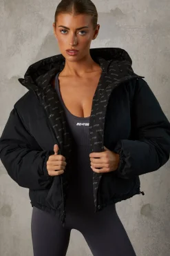 Oh Polly Coats^Reversible Hooded Puffer Jacket in Black