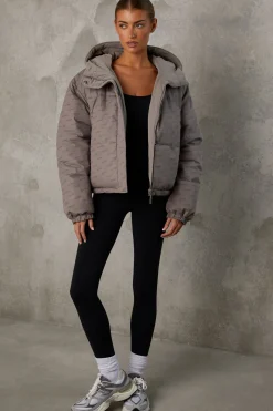 Oh Polly Coats^Reversible Hooded Puffer Jacket in Warm Grey WarmGrey
