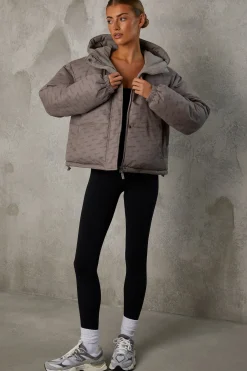 Oh Polly Coats^Reversible Hooded Puffer Jacket in Warm Grey WarmGrey