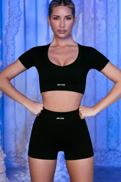 Oh Polly Shorts^Ribbed Mini Shorts in Black