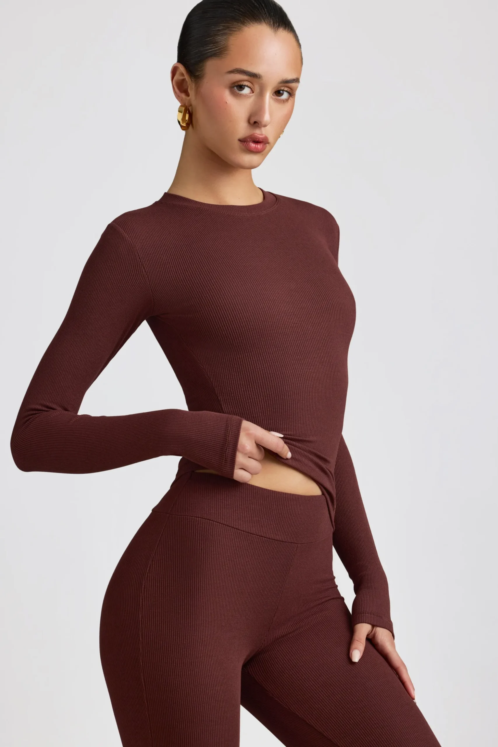 Oh Polly Tops | Elevated Essentials^Ribbed Modal Crew Neck Top in Espresso