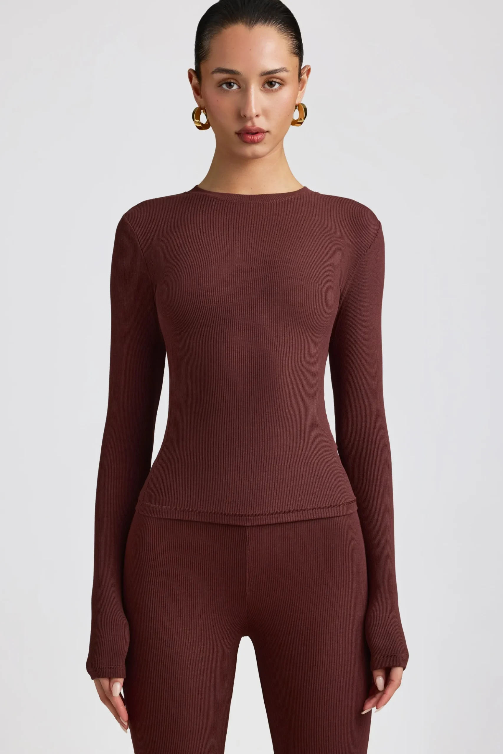 Oh Polly Tops | Elevated Essentials^Ribbed Modal Crew Neck Top in Espresso