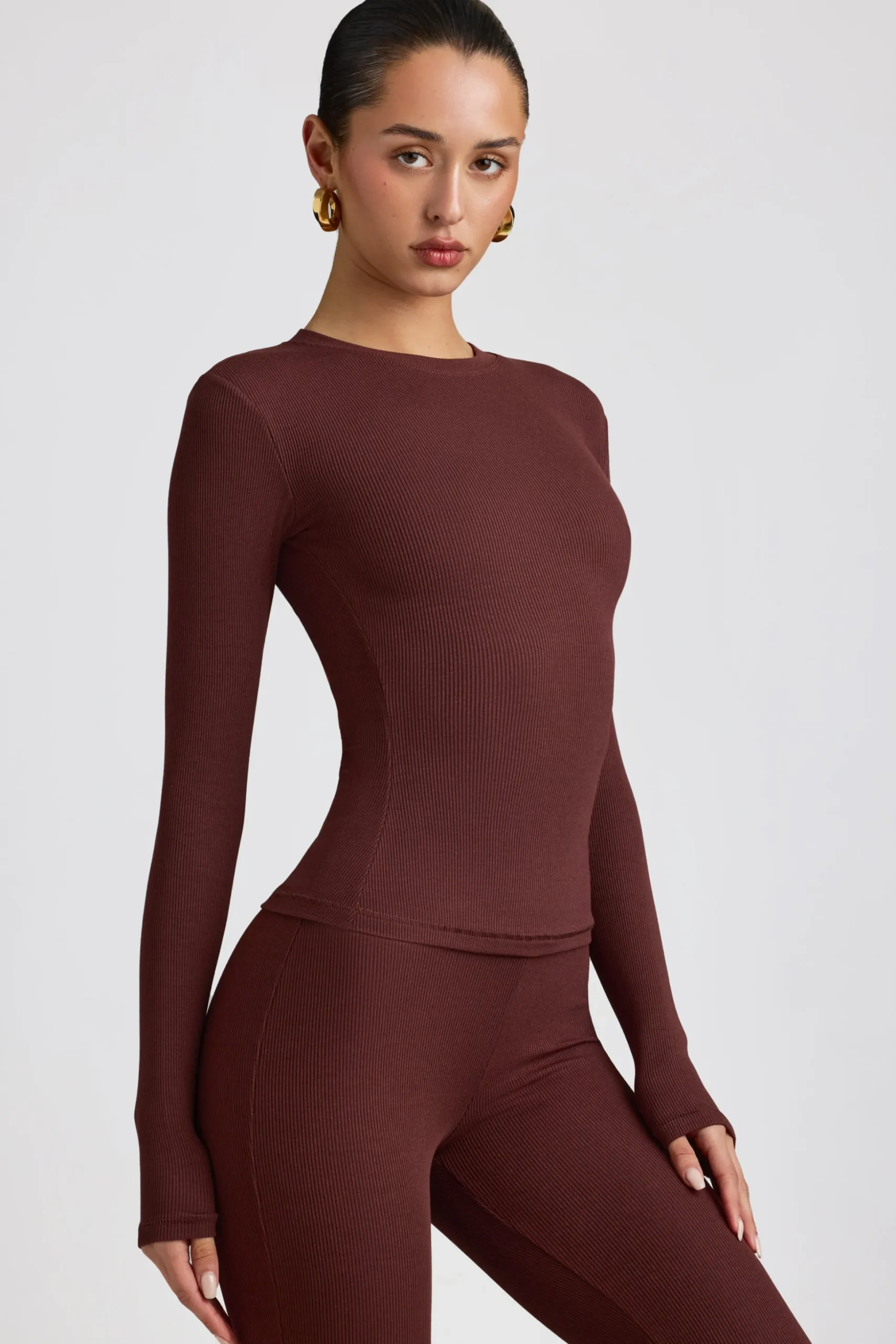 Oh Polly Tops | Elevated Essentials^Ribbed Modal Crew Neck Top in Espresso