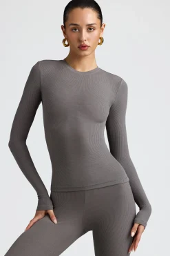 Oh Polly Tops | Elevated Essentials^Ribbed Modal Crew Neck Top in Grey