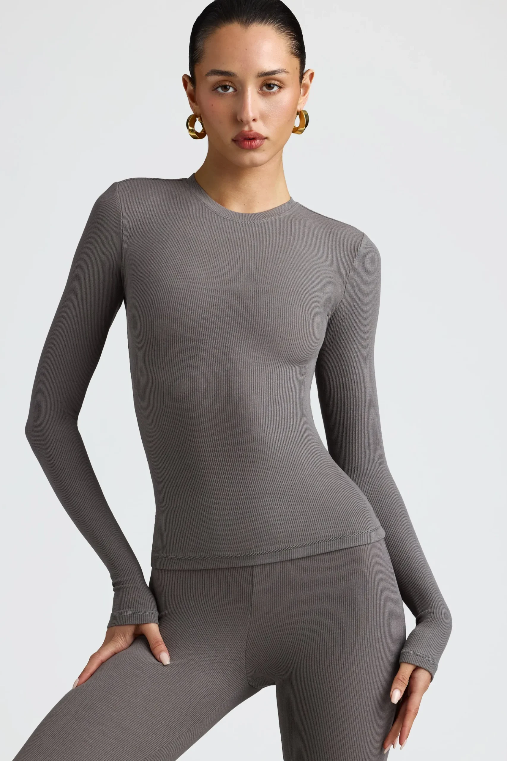 Oh Polly Tops | Elevated Essentials^Ribbed Modal Crew Neck Top in Grey