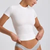 Oh Polly Tops^Ribbed Modal High Neck Top in White