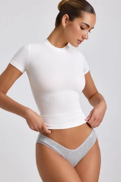Oh Polly Tops^Ribbed Modal High Neck Top in White