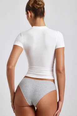 Oh Polly Tops^Ribbed Modal High Neck Top in White