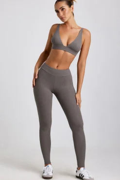 Oh Polly Bottoms | Co-Ords^Ribbed Modal High Waist Leggings in Grey