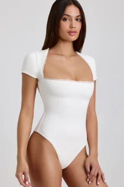 Oh Polly Women'S Clothing Sale - $65 And Under | Women'S Clothing Sale - $40 And Under^Ribbed Modal Lace-Trim Bodysuit in White
