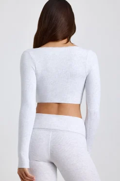 Oh Polly Women'S Clothing Sale - $65 And Under | Women'S Clothing Sale - $40 And Under^Ribbed Modal Lace-Trim Crop Top in Grey