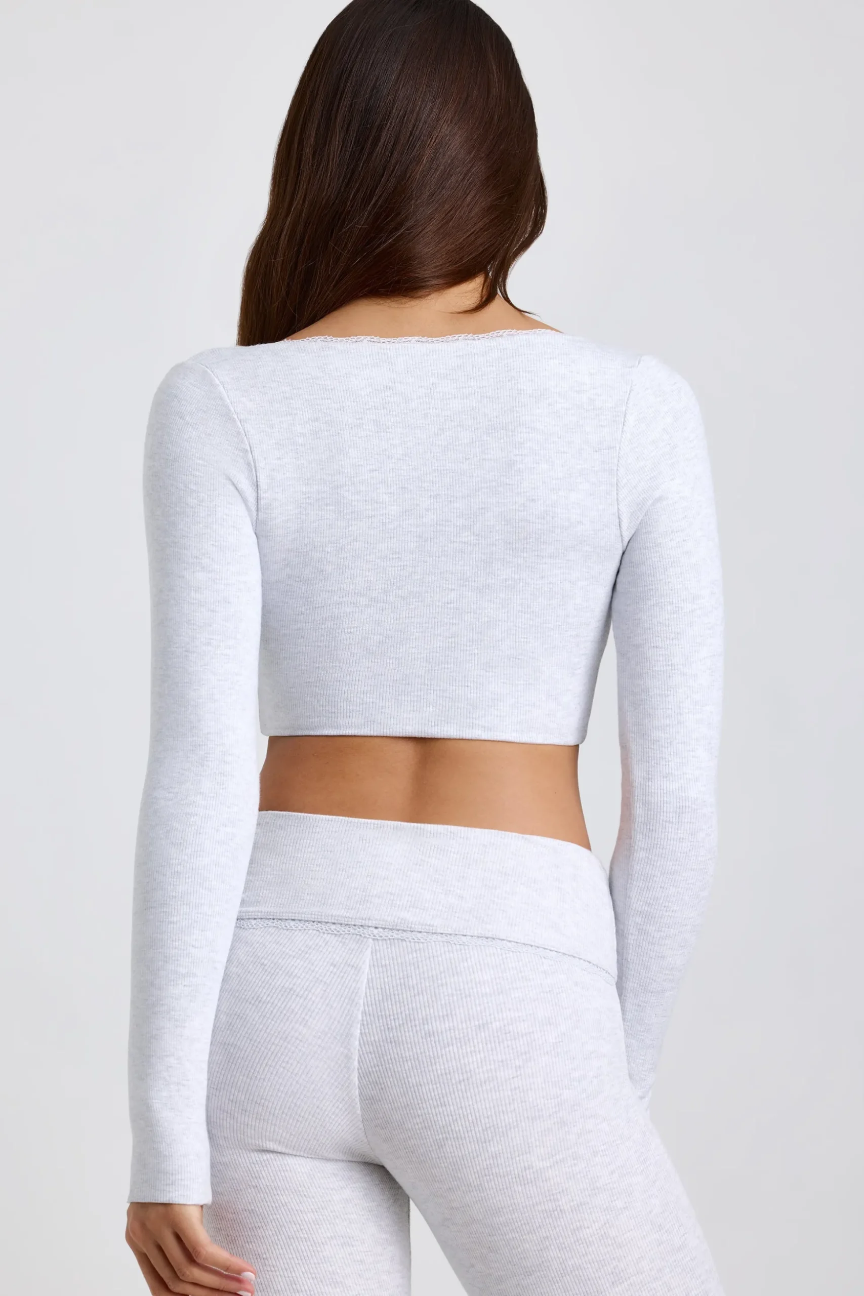 Oh Polly Women'S Clothing Sale - $65 And Under | Women'S Clothing Sale - $40 And Under^Ribbed Modal Lace-Trim Crop Top in Grey