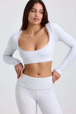 Oh Polly Women'S Clothing Sale - $65 And Under | Women'S Clothing Sale - $40 And Under^Ribbed Modal Lace-Trim Crop Top in Grey