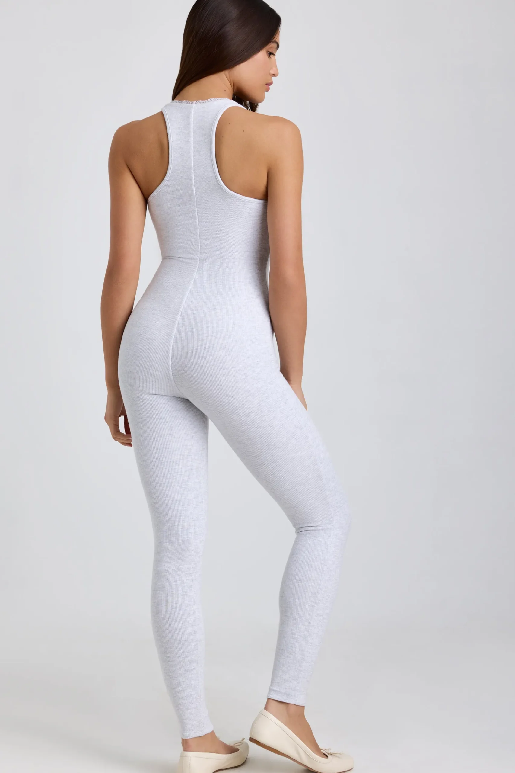 Oh Polly Jumpsuits & Unitards | Elevated Essentials^Ribbed Modal Lace-Trim Jumpsuit in Grey