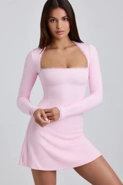 Oh Polly Tencel™ Modal Dresses^Ribbed Modal Lace-Trim Mini Dress in Blossom Pink BlossomPink