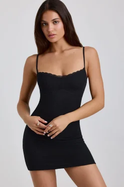 Oh Polly Women'S Clothing Sale - $65 And Under | Women'S Clothing Sale - $40 And Under^Ribbed Modal Lace-Trim Mini Dress in Black