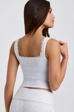 Oh Polly Co-Ords | Tops^Ribbed Modal Lace-Trim Tank Top in Grey