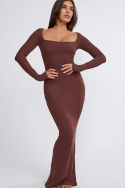 Oh Polly Tencel™ Modal Dresses^Ribbed Modal Long Sleeve Maxi Dress in Chocolate