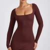 Oh Polly Women'S Clothing Sale - $65 And Under | Women'S Clothing Sale - $40 And Under^Ribbed Modal Long Sleeve Mini Dress in Chocolate