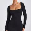 Oh Polly Tencel™ Modal Dresses^Ribbed Modal Long Sleeve Mini Dress in Black