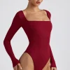 Oh Polly Tops | Elevated Essentials^Ribbed Modal Long Sleeve Bodysuit in Maroon