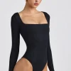 Oh Polly Tops | Elevated Essentials^Ribbed Modal Long Sleeve Bodysuit in Black