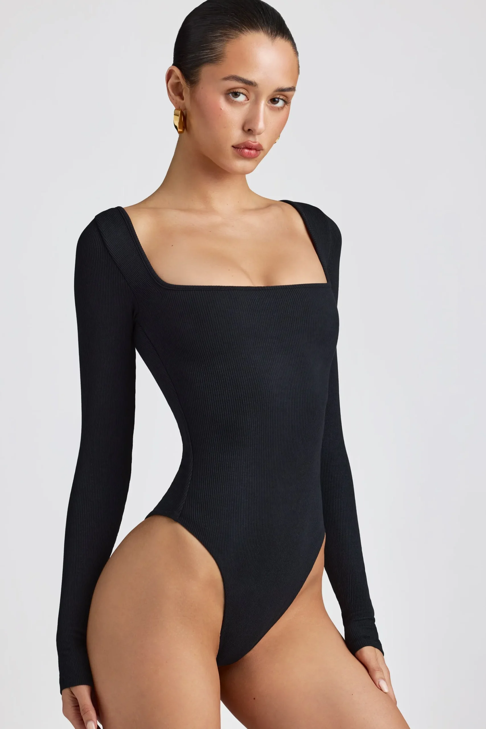 Oh Polly Tops | Elevated Essentials^Ribbed Modal Long Sleeve Bodysuit in Black