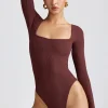 Oh Polly Tops | Elevated Essentials^Ribbed Modal Long Sleeve Bodysuit in Espresso
