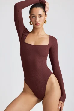 Oh Polly Tops | Elevated Essentials^Ribbed Modal Long Sleeve Bodysuit in Espresso