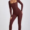 Oh Polly Jumpsuits & Unitards | Elevated Essentials^Ribbed Modal Long Sleeve Jumpsuit in Espresso
