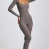 Oh Polly Jumpsuits & Unitards | Elevated Essentials^Ribbed Modal Long Sleeve Jumpsuit in Grey