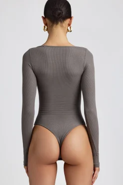 Oh Polly Tops | Fall Outfits^Ribbed Modal Long Sleeve Bodysuit in Grey