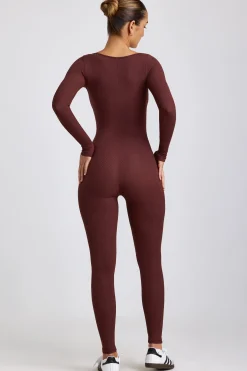 Oh Polly Jumpsuits & Unitards | Elevated Essentials^Ribbed Modal Long Sleeve Jumpsuit in Espresso