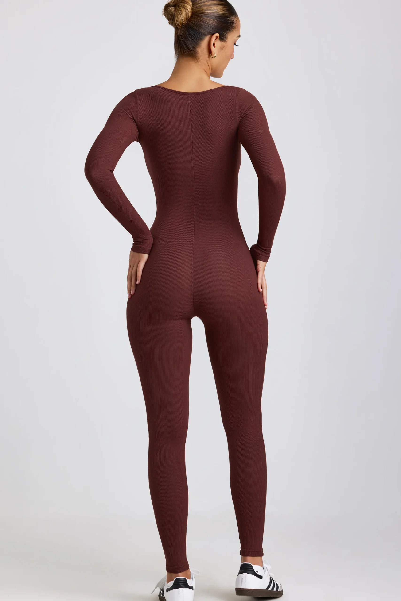 Oh Polly Jumpsuits & Unitards | Elevated Essentials^Ribbed Modal Long Sleeve Jumpsuit in Espresso