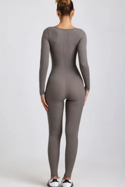 Oh Polly Jumpsuits & Unitards | Elevated Essentials^Ribbed Modal Long Sleeve Jumpsuit in Grey