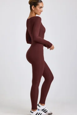 Oh Polly Jumpsuits & Unitards | Elevated Essentials^Ribbed Modal Long Sleeve Jumpsuit in Espresso