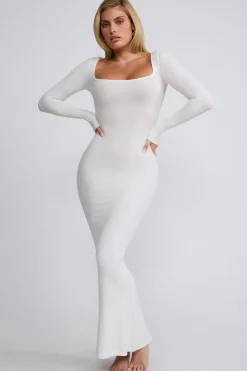 Oh Polly Tencel™ Modal Dresses^Ribbed Modal Long Sleeve Maxi Dress in White